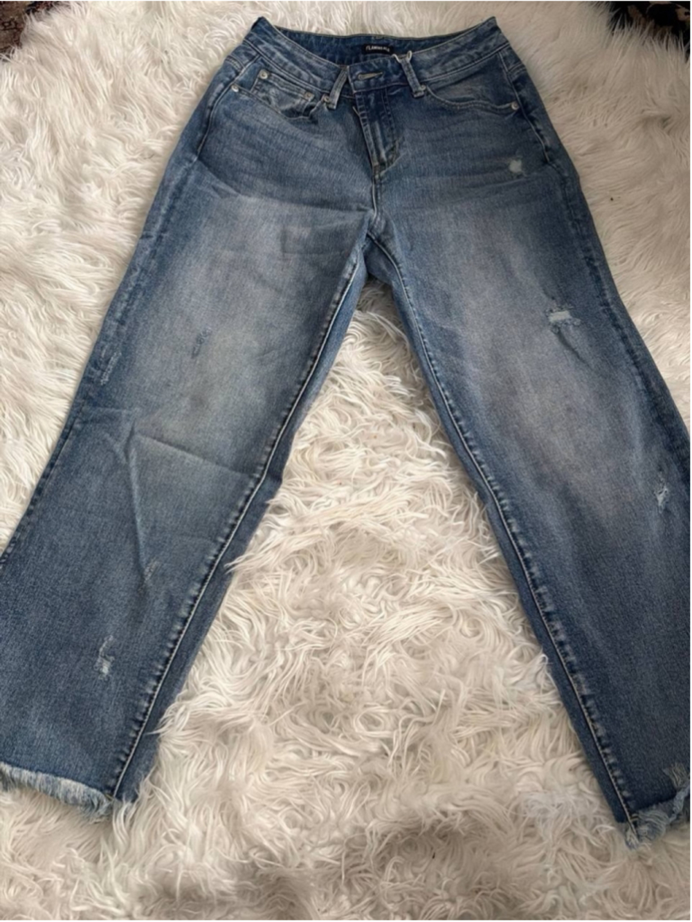 Flamingals mid-rise wide-leg distressed cropped denim jeans S